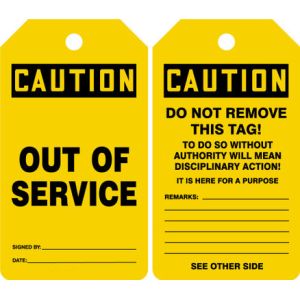 Plastic Caution Tag Yellow Die Cutting Waterproof PVC Safety Tag for Equipment