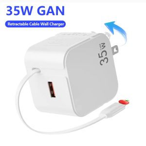 2in1 Phone Wall Adapter Charger 35W 8Pin Ports With Retractable Cables