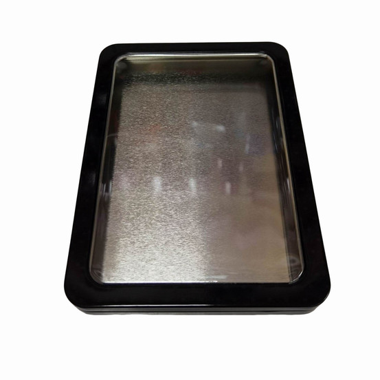 Buy Plastic Clear Window Rectangular Tin Container With Transparent Lid at wholesale prices