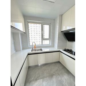 Modern Kitchen Cabinets with Quartz Countertop and Backsplash