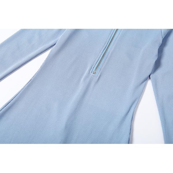 Long Sleeve Women Bodycon Jumpsuit , Zipper V Neck Ribbed Long Sleeve Jumpsuit