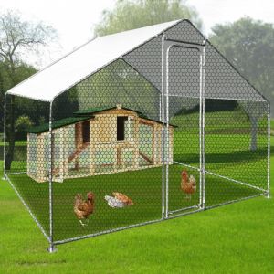 Chicken Cage Run Walk in Cage Poultry Pet Coop for Rabbit Hen House Pen Metal