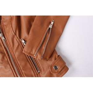 Water Resistant Coffee Faux Leather Bomber Jacket Womens 100% Polyurethane