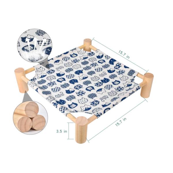 Wooden cat Hammock Elevated Cooling Bed Detachable Portable Indoor/Outdoor pet Bed Suitable for Cats and Small Dogs