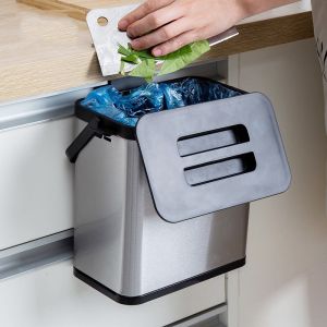Hanging Kitchen Bin Stainless Steel square Trash Bin Black Mini Small for