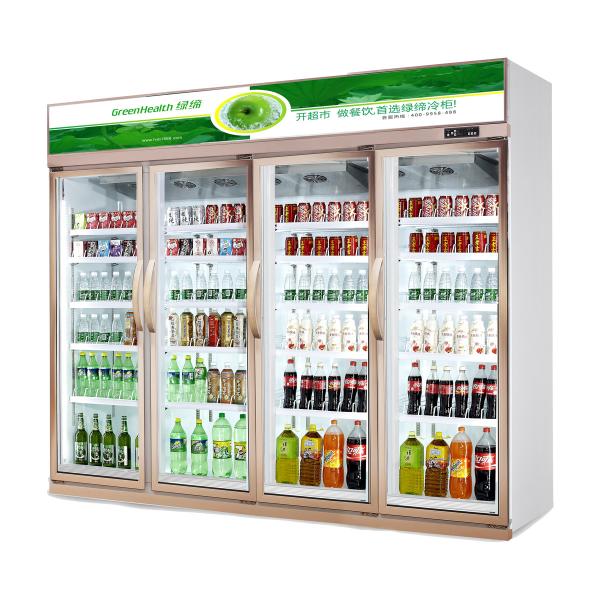 Buy Energy Saving Four Doors Upright Commercial Beverage Cooler For Convenient Store at wholesale prices