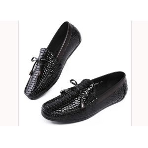 Casual Mens Leather Loafers Patent Leather Moccasins Flat Bow Tie Shoes For