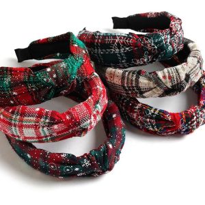 Christmas Xmas Cross Knot Hairband Plaid Holiday Decorations 40cm 15.8in