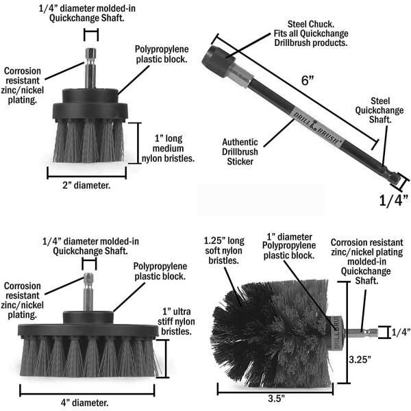 4pcs Electric Drill Bit Scrubber Attachment With Cleaning Brush