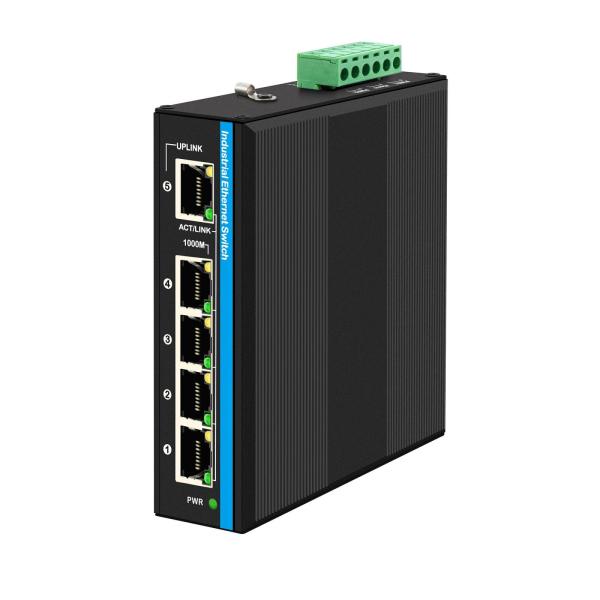 Buy Mini 5 Port Industrial Ethernet Switch 4 RJ45 Port To 1 Uplink RJ45 Gigabit Unmanaged Switch Dc12v/24v Input at wholesale prices