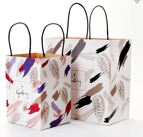 Buy Greaseproof 28*15*28cm Printed Paper Shopping Bags at wholesale prices