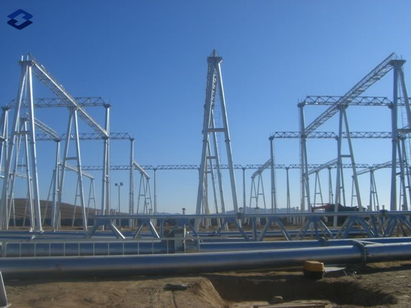Hot Dip Galvanized Steel Electrical Substation Structure Pole with Flange