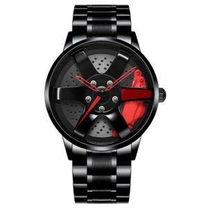 Racing Wheel Design Hollow Disc Watch Men's Alloy Strap Quartz Watch