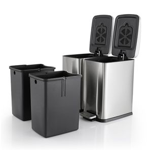 Silver Rectangular 5.28 Gallon Dual Compartment Garbage Can