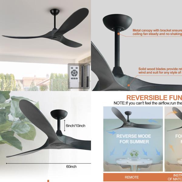 Manufacturer 3 Wooden Blade Modern LED Ceiling Fans Indoor Outdoor Patio Ceiling Fan 60 Inch