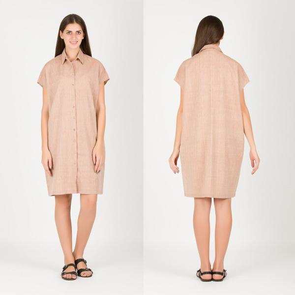 Buy Summer women's fashion oversized cotton shirt dress in beige at wholesale prices