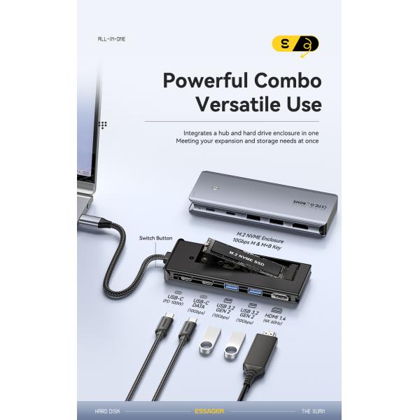 USB C Docking StationSSD USB Hub For Laptop 18cm Cable