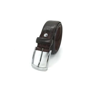 Men’s Matte Croco Embossed Leather Dress Belt 35mm Wide Strap With Shinny Nickel