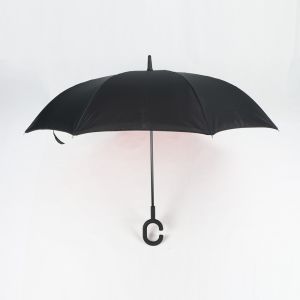 C Handle Reverse Inverted Umbrella Double Layer Windproof Black And Red