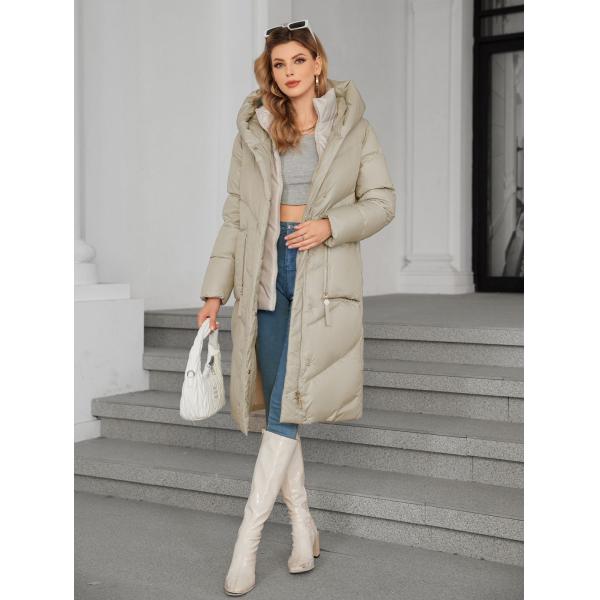 Detachable Lining Fashionable Thickened Down Jacket, down jacket, long women coat,for cold winter, hooked, warmest coat, unique fashion, waterproof, light colour