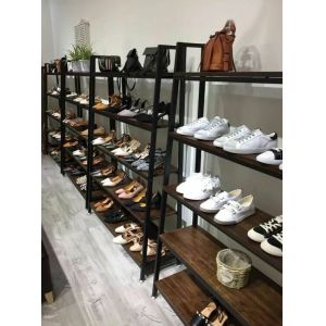 Black Modular Shoe Store Display Shelves Stable Structure For Shoe Specialty