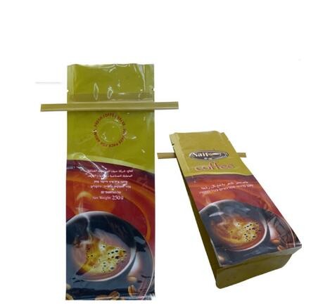 Customized Tin Tie Coffee Bean Bag / Aluminum Foil Side Gusset Quad Seal Packaging Coffee Bag with Valve