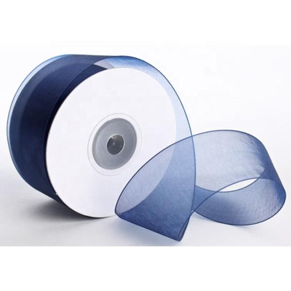 Buy 1 . 5 Inch Plain Polyester Organza Ribbon Dark Blue / Red Color Satin Edge at wholesale prices