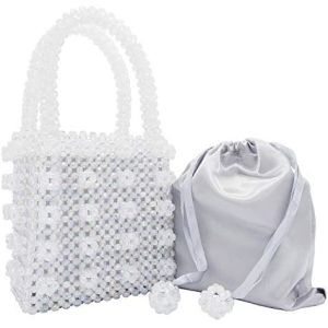 MIUCO WOMENS BEADED HANDBAGS HANDMADE WEAVE CRYSTAL PEARL TOTE BAGS