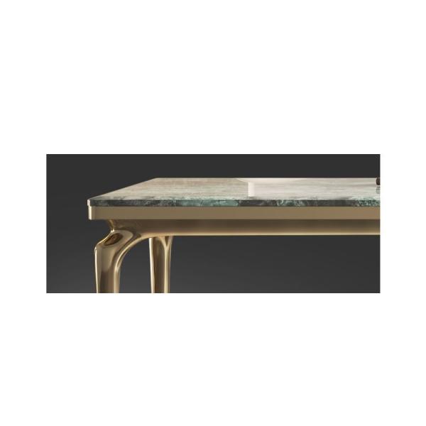 Italian Hotel Restaurant Furniture Rectangular Natural Marble Stainless Steel Metal Dining Table