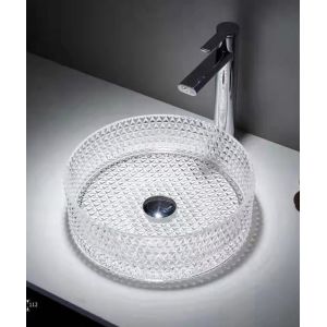 12mm Table Top Hand Wash Basin 15.5 Inch Transparent Crystal Round Bathroom Sink