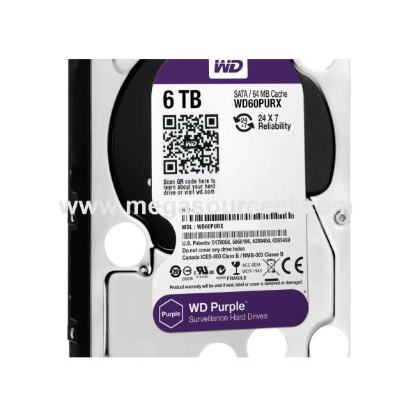 Western Digital Purple WD60PURX 6TB AV 3.5" SATA 6 Gbs 64MB Internal Hard Drive