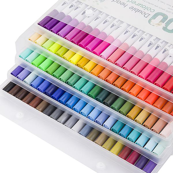 12/24/36/48/60/80/100 Colors Fineliners Water Color Art Markers Pen Dual Tip Brush Set