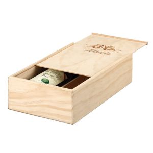 Customized Engraving Logo Solid Sliding Lid Wine Box , Decorative Wooden Boxes With Lids