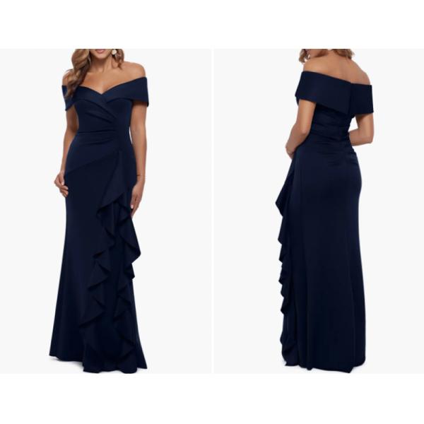 Factory Midnight Color Ruffle Off-the-Shoulder Evening Dress Short Sleeves Customized Size Mermaid