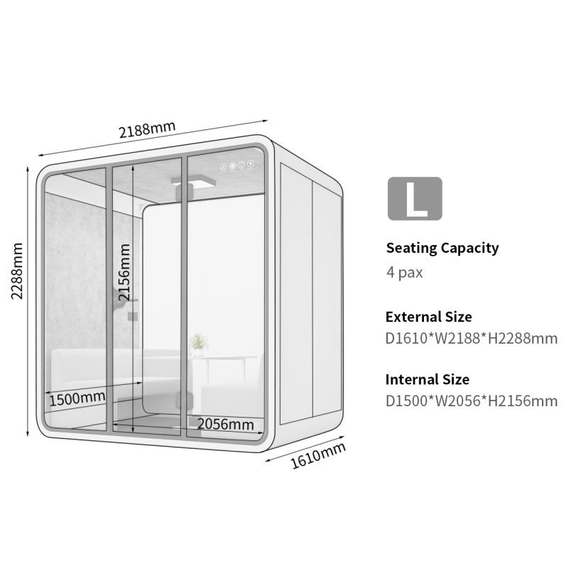 High Sealing Acoustic Phone Booth Modern 4 Person Booth White