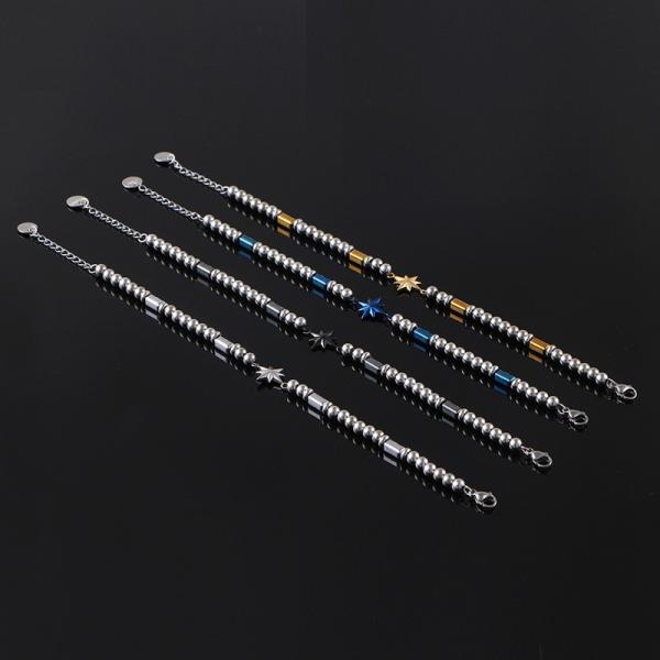 (Customized) Stainless steel men's bracelet, octagonal star Persian style trendy men's black stone bracelet