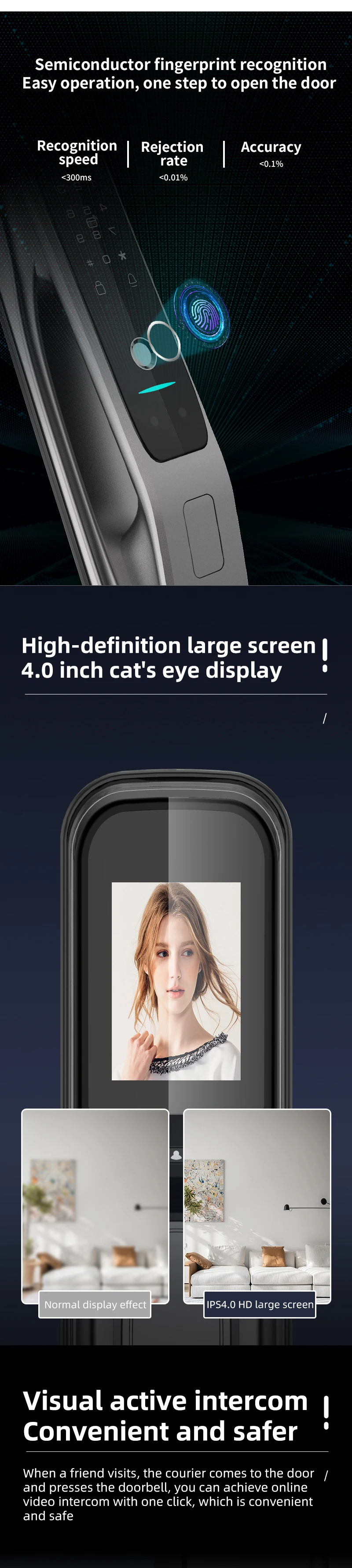 Facial recognition intelligent lock fully automatic Tuya Smart secure home