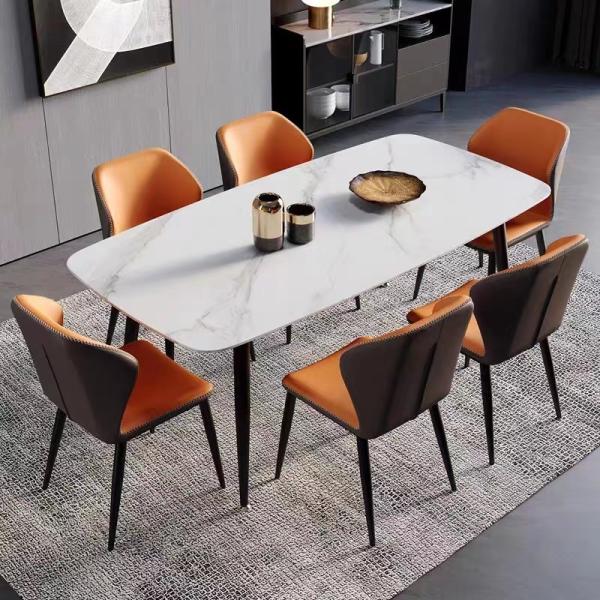 Metal Dining Chairs With Upholstered Seats , Modern Leather Metal Dining Chair