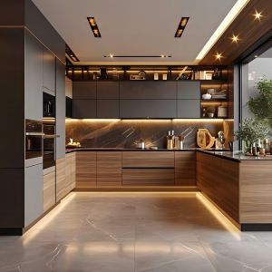 Modern Style L Shaped Designs Kitchen Cabinets Custom Melamine Stainless Steel