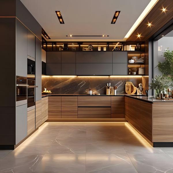 Modern Style L Shaped Designs Kitchen Cabinets Custom Melamine Stainless Steel