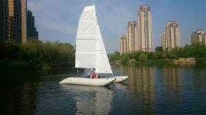 Quality Inflatable Sailing Kayak With Two Sails , Portable Inflatable Catamaran Sailboat for sale