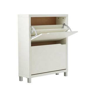 Customized Contemporary White Wooden Flip Down closed Shoe Rack Furniture 2 Tier