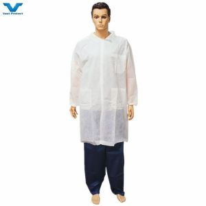 Chemical Resistance White Disposable Lab Coat with Snap Buttons and Elastic