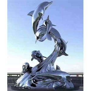 China Casting Metal Art Sculptures Pentium Dolphin Mirror Sculpture on sale