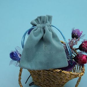 Knitting Blue Velvet Drawstring Bag , Tightly Closed Flannel Jewelry Pouches