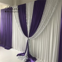 Hot sale wedding backdrop double drape red curtains cross valance