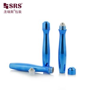 SRS8447-15ML Metalized Shiny Blue Color Plastic PETG Roll On Bottle With Steel