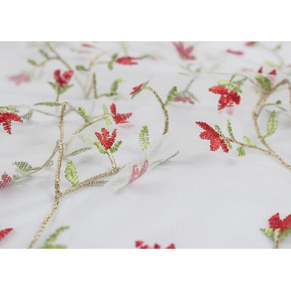 Multi Colored Floral Embroidered Lace Fabrics , Embroidery Mesh Fabric For Party