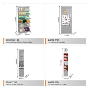 Beauty Shop Shelf Grey Wooden Counter With Light Box For Trendy Display Showcase