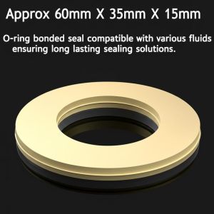 Approx 60mm X 35mm X 15mm O-ring bonded seal compatible with various fluids ensuring long lasting sealing solutions